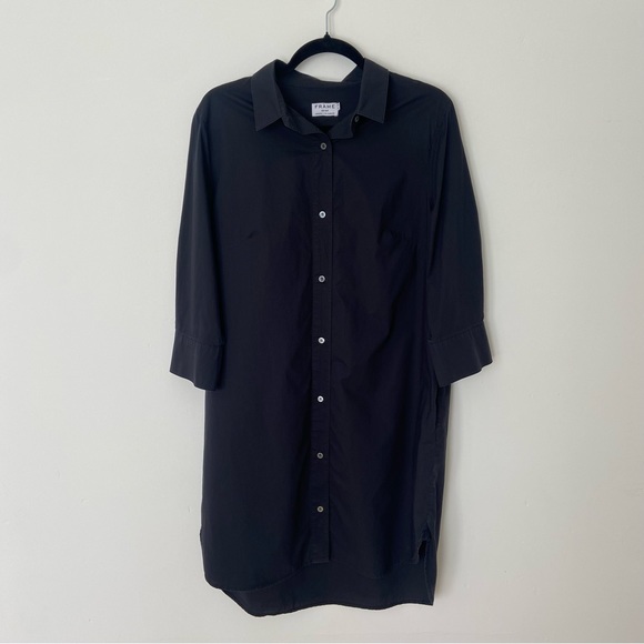 FRAME Le Poplin Shirt Dress in Black size Large - Picture 8 of 9